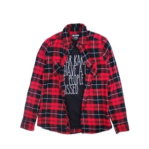 Hot Topic Red Black & White Plaid Button Up Shirt
